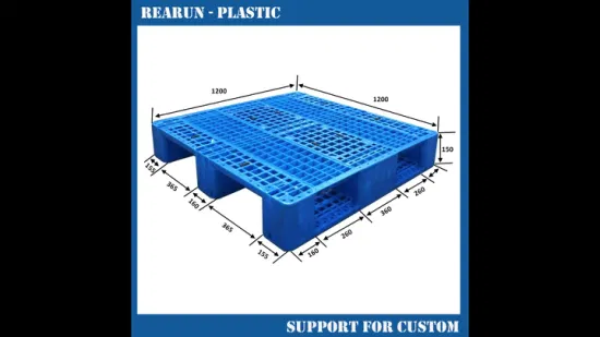 Plataforma de plástico de doble cara resistente para almacenamiento y apilamiento en almacén